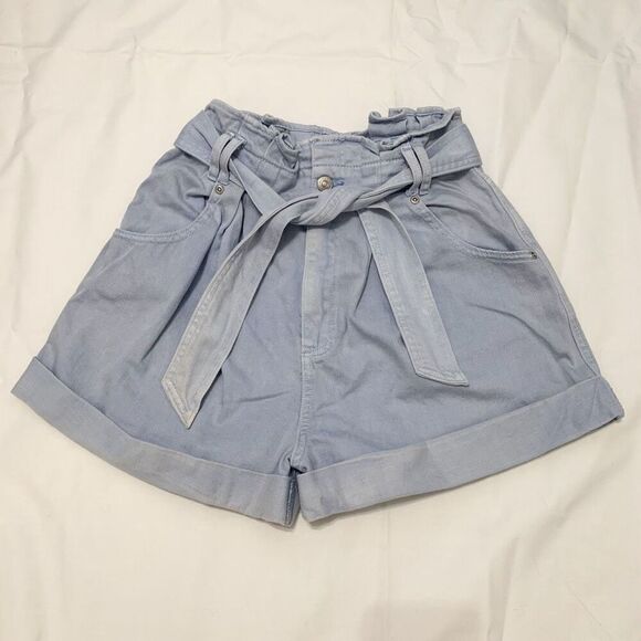 We the Free People Sz S Paperbag high waisted button denim shorts with belt - Picture 1 of 8